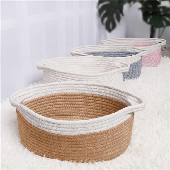 Small Woven Basket 12"x 8" x 5" Cute Rope Room Shelf Storage Basket - Picture 4 of 6